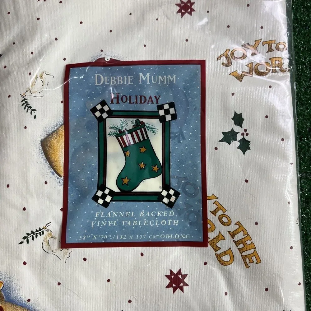 Debbie Mumm Flannel Back Vinyl Tablecloth Joy To The World 52